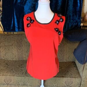 Calvin Klein Red Tank Top with Black Floral Accents